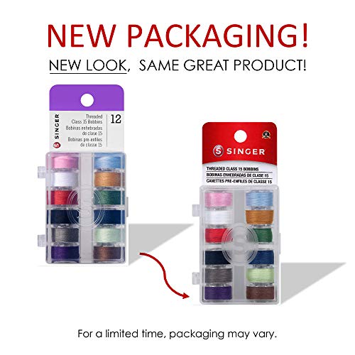 SINGER 21495 Class 15 Threaded Bobbins, Transparent, Assorted Colors