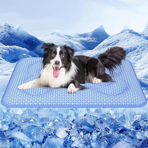 Rywell Dog Cooling Mat, 44”x32” Super Thick & Reversible Cooling Mat for Dogs, Arc-Chill 3.0 & PCM for Long-Lasting Cool and Color-Changing (Q-Max > 0.5), All-Season Use & Portable for Travel