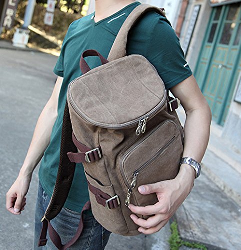 BEFAiR Men Medium Army Green Canvas College Backpack 15 inch Laptop Bag Schoolbag Vintage Hiking Daypack