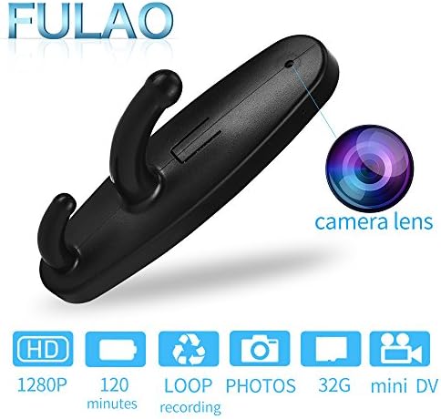 FULAO Hidden Spy Clothes Hook Cam Surveillance Full HD Covert 1280p Security Home Recorder Camera Black