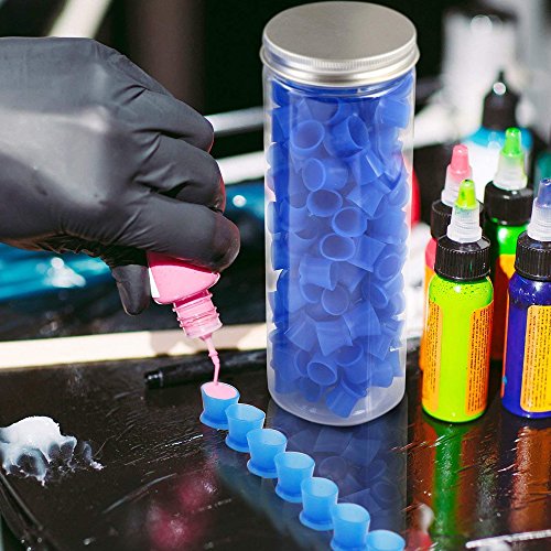 Tattoo Ink Caps Cups - 130Pcs/box blue Tattoo Ink Cups With Base,Tattoo Kits,Tattoo Supplies Tattoo Ink Caps for Tattooing Tattoo Ink Cups Disposable Small Pigment Cups(#13 Medium) - Thumbnail 6