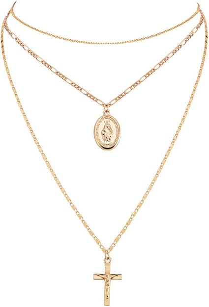 virgin mary and cross necklace