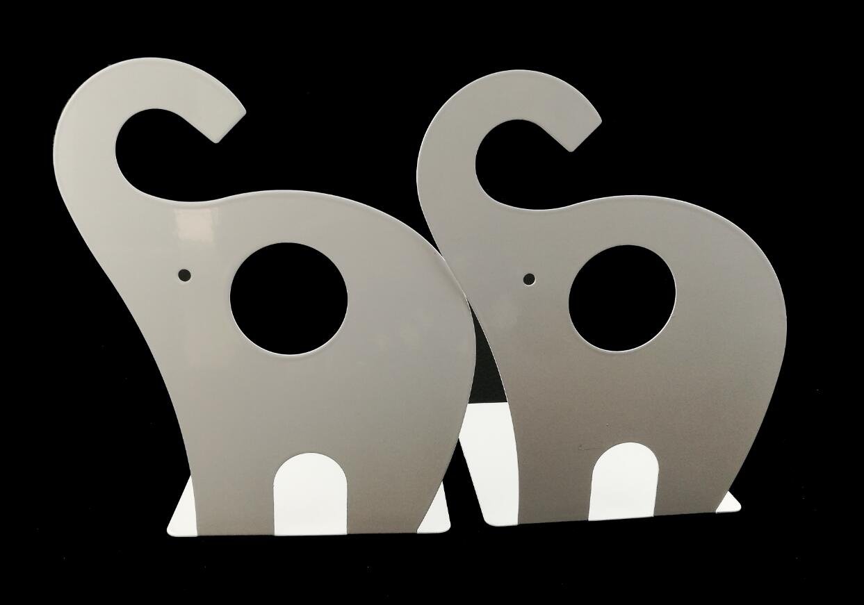 Cute Elephant Bookend for Kids, Metal Bookends, Bookends for Baby Nursery, Nursery Decor (White)