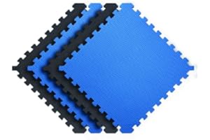 Norsk Reversible Gym Exercise Mats 3/4" Thick EVA Interlocking Foam Tiles, Perfect Gym Flooring for Home Gym,12 Tiles & 24 Trim Pieces, 48 Sq. Ft. Reversible, Dazzling Blue/Black