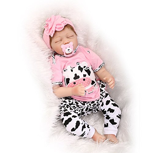 NPK Collection Reborn Baby Doll realistic baby dolls Vinyl Silicone Babies 22inch 55cm Newborn real baby doll Life Like Reborn Pacifier Lovely Baby Pink cows sleep baby