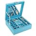 SMONET Huge Jewelry Box Organizer 28 Section Classic Holder 2 Layers - Women Girls Teens Storage Case for Earring Ring Necklace Bracelet Watch PU Leather with Lock Large Mirror Blue