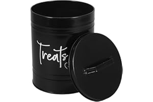 Lurrose Dog Treat Container Metal Storage Canister with Airtight Lid, Black Pet Food Box for Countertop