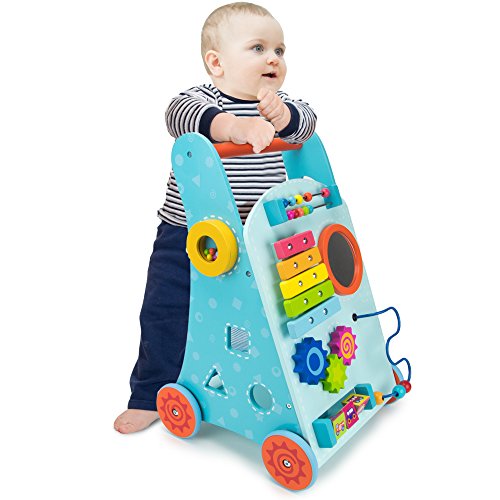 Imagination Generation Blue PushnPlay Wooden Learning Walker Toy, 10