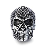 Men's Skull Rings Stainless Steel Masonic Freemason Band Biker Ring Black Silver Size 10