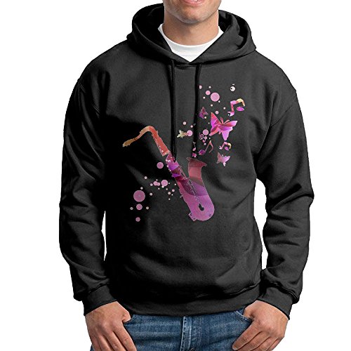 ZhiqianDF Butterfly Saxophone Men's Pullover EcoSmart Fleece Hooded Sweatshirt Black XXL
