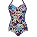 Roybens 50s Women Retro Floral Skull One Piece Swimsuit Pin Up Monokinis Swimwear
