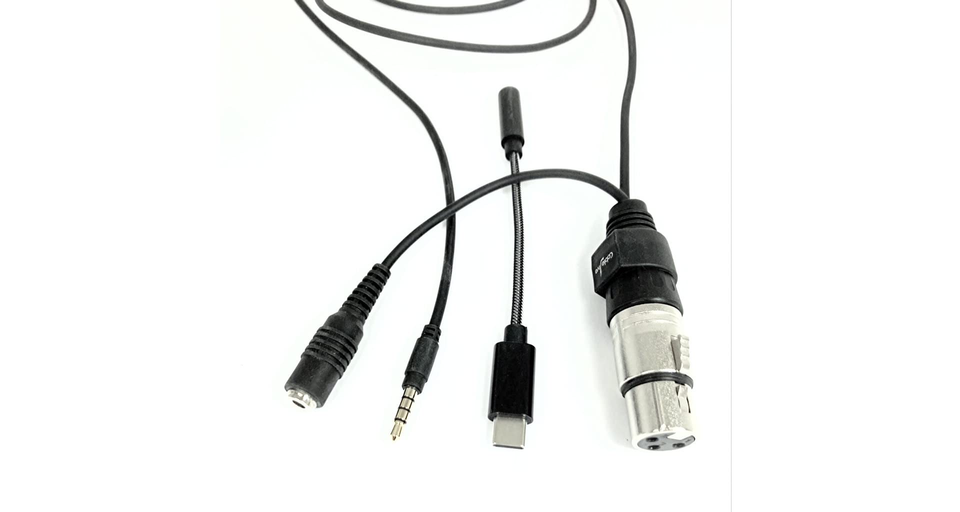 CableJive ProJive XLR v2, with USB-C, Microphone Adapter to 3.5 mm Stereo Jack, with Monitoring Port, for computers, iOS and Android, 1.2 m cable