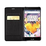 QADOU PU Leather Smart Case for OnePlus 3 - Lightweight Waterproof Folding Cover for OnePlus Mobile Phone (Black)