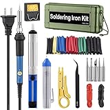 Soldering Iron Kit,Including 60W Temperature Control Soldering Iron, 130PCS Heat Shrink Tubes, Tips, Solder Sucker, Solder Wire, Tweezer (green tool case)