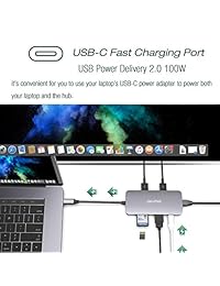 Adaptador USB tipo C para MacBook Pro y Air Hub con lector de tarjetas SD HDMI, multipuertos de carga PD Ethernet