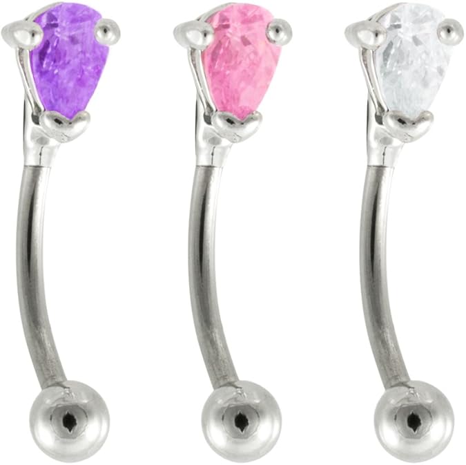 3 pc set Pink, Purple, Clear cz tear Eyebrow barbell Eye