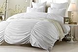 Oversized For Pillow Top 4pc Ruched Design White Bedding Set-Includes Comforter and Duvet Cover - Style # 1049 C - King/California King - Cherry Hill Collection