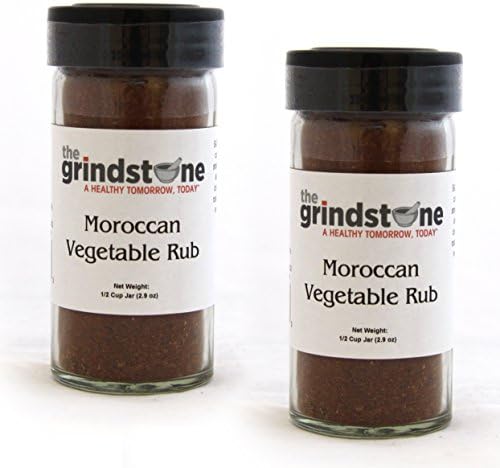 The Grindstone | Spices of the World | Non GMO | Hand Blended Spices | 1/2 Cup Size | 2.50 oz. Glass Bottle with Sifter | (Pack of 2) (Moroccan Vegetable Rub)