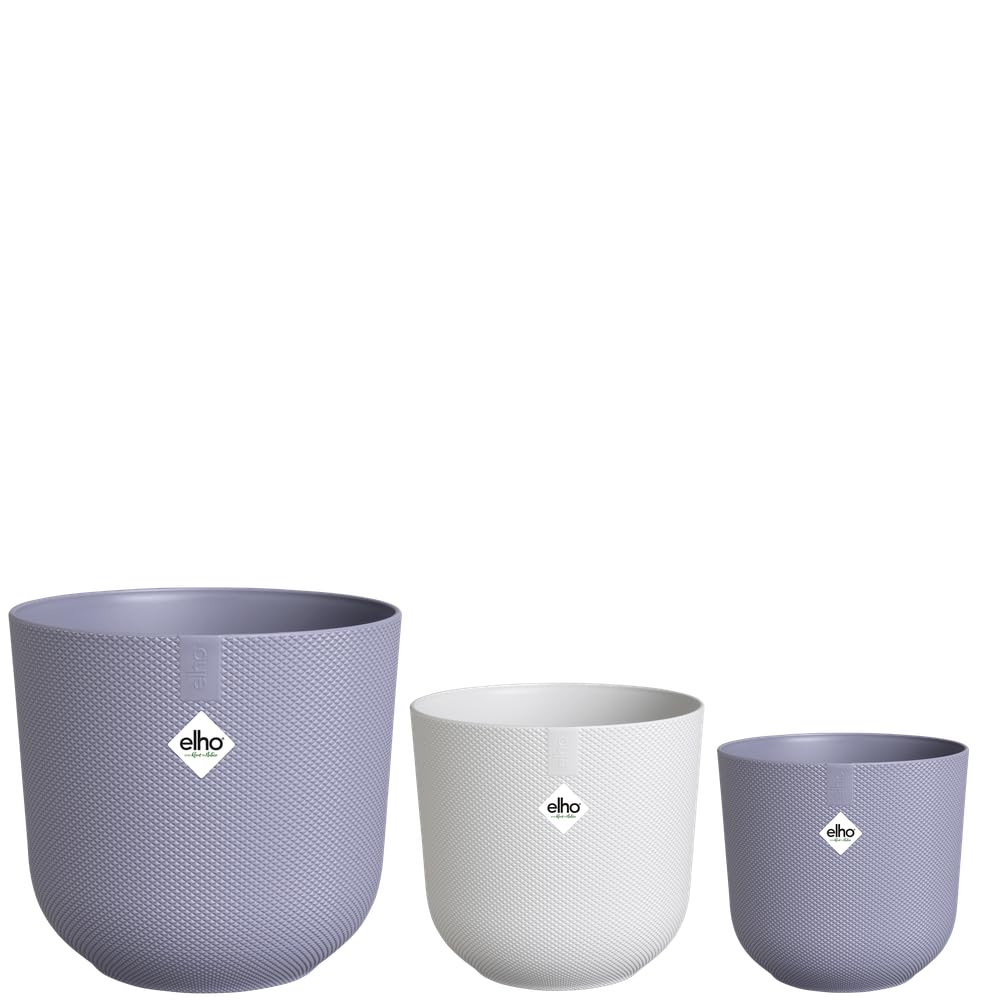 elho Jazz Round Flower Pots - Indoor Plant Pots - 100% Recycled Plastic - Unique Structure - Set of 3 - Ø 14, 16, 19 cm - Purple/Lavender Lilac
