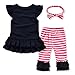 Miniowl Toddler Girls 3 pcs Ruffle Flare Pants Black Top with Headband