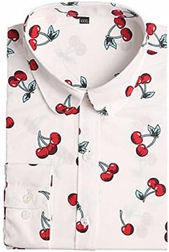 Women 2017 Summer Cherry Printing Blouse Chiffon Colorful Short Sleeve Casual Tops Button Down