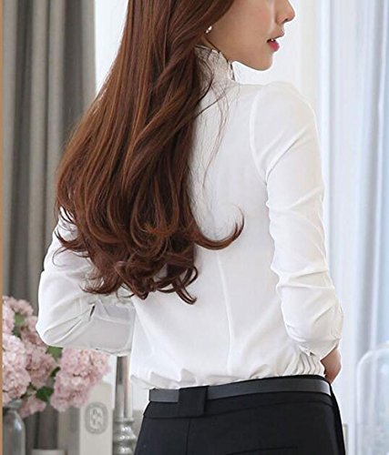 DPO Women's Vintage Stand-up Collar Button Down Shirt Long Sleeve Lace Blouse White 8