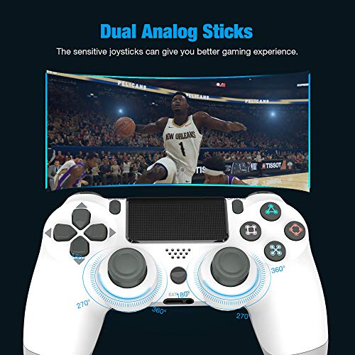 Y-Team Wireless Controller for PS4 Control Remote Game Controller Gamepad with Motors Touchpad Joystick Audio Indicator and USB Cable for Playstation 4/Pro/Slim（White）