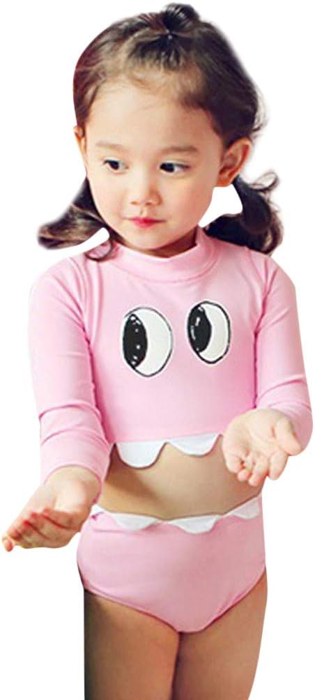 Axong 2PCS Split Swimsuit Baby Girls Long Sleeve Sunscreen Cartoon Pool Beach Swimwear Sets 18M-5Y
