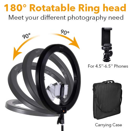 [Upgraded] 18inch LED Ring Light w/ 78" Stand, 720 LED 3200-5600K Warm/White, Digital Display Dimmable Video Light, Camera Phone Holder & Carrying Case, USB Power Output for Studio Makeup Live Vlogger - Thumbnail 6