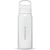 LifeStraw Go Series — Insulated Stainless Steel Water Filter Bottle for Travel and Everyday Use Removes Bacteria, Parasites and Microplastics, Improves Taste, 24oz Polar White