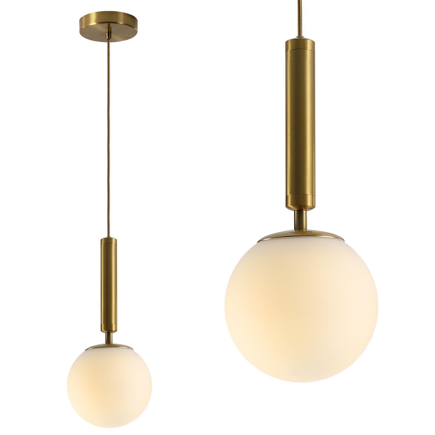 Photo 1 of BOKT Mid Century Modern Gold Globe Pendant Light Milk White Opal Glass Pendant Light 1 Light Farmhouse Brushed Brass Mini Hanging Pendant Lights Kitchen Island for Bathroom Bedroom Hallway (Gold)
