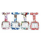 Top Plaza 4 PCs Silicone Nurse Fob Pocket Watch - Floral Square Jelly Clip on Brooch