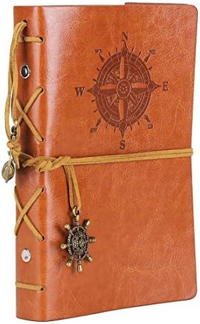 Kunhe Vintage Handmade Leather Writing Journal Notebook, Classic Spiral Bound Notebook Refillable Diary Sketchbook with Unlined Travel Journals 7 Inches (Brown)