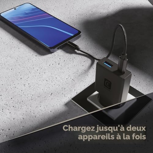 Chargeur Secteur Cellularline Power Lite 45 W Double Port USB-C et USB-A 18 W avec Recharge Rapide Technologie GaN+ Design Compact pour Smartphone, Tablette et Ordinateur, Noir
