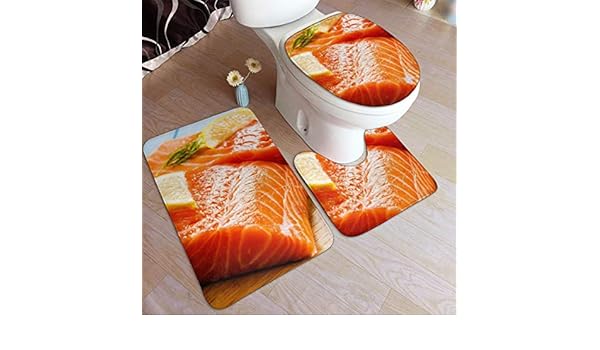 Amazon Com Wild Alaskan Salmon Fashion Bathroom Rug Mats Set 3 Piece Anti Skid Pads Bath Mat Contour Toilet Lid Cover Home Kitchen