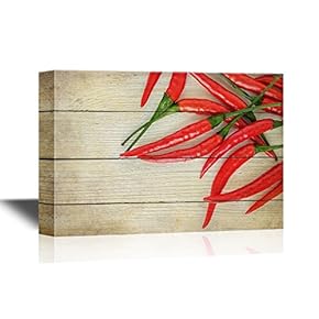 Canvas Wall Art - Red Peppers on Wood Style Background - Gallery Wrap Modern Home Art | Ready to Hang - 12x18 inches