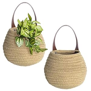 Jute Woven Hanging Storage Baskets, 2pack Wall Hanging Basket Organizer for Plants, Key, Sunglasses, Wallet on Door…