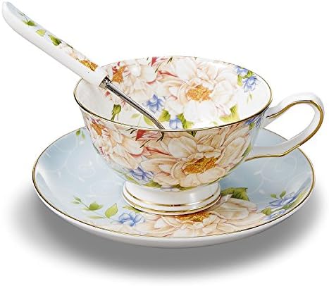 NDHT European Royal England Bone China Ceramic Tea Cup Coffee Cup,Flower Blue,with gift box