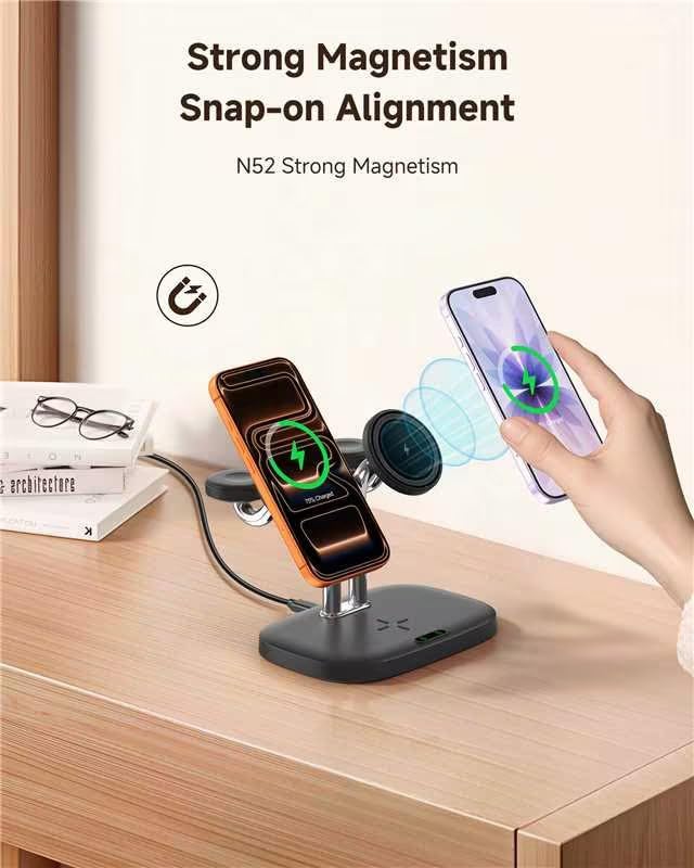5-in-1 Wireless Charging Station for Apple Devices, Double Magnetic Charger for iPhone Air/17/16/15/14/13/12, Double 5W Fast Charge for Apple Watch 11/10/9/8/Ultra 3/SE 3, SwanScout 902M