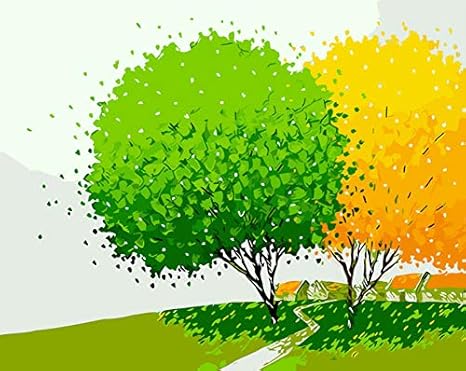 Frgiad Vert Arbre Printemps Paysage Pour La Decoration De La Chambre Colore Peinture Peinture A L Huile Photos Par Numero Dessin Par Numeros Peinture Diy Amazon Fr Cuisine Maison