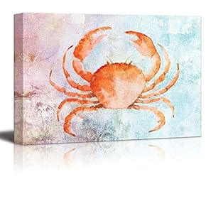 Watercolor Painted Orange Crab on a Vintage Background