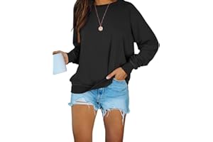 PRETTODAY Women's Casual Crew Neck Sweatshirts Raglan Long Sleeve Solid Tunic Tops Loose Pullovers