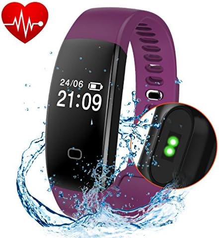 Fitness Tracker, Activity Tracker Smart Band Wireless Watch Bluetooth 4.0 Wristband Waterproof IP67 Bracelet with Heart Rate Monitor, pedometer, Calories track, Sleep monitor (Purple)