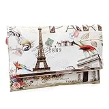 BMC Womens Textured PU Faux Leather Postage Stamp Design Print Flap Fashion Clutch Handbag - Oui Oui Paris