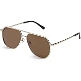 livho Men's Polarized Aviator Sunglasses, Square UV Protection Sunglasses, Oversized, Gold/Brown