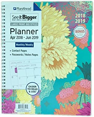 April 2018 - June 2019 MONTHLY /WEEKLY PLANNER PlanAhead SEE IT BIGGER LARGE,SIZE 8.5 x 11 Inches, Flowers