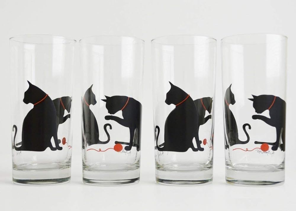 Cat Glassware Gift Set of 4 Everyday Drinking Glasses, 16oz