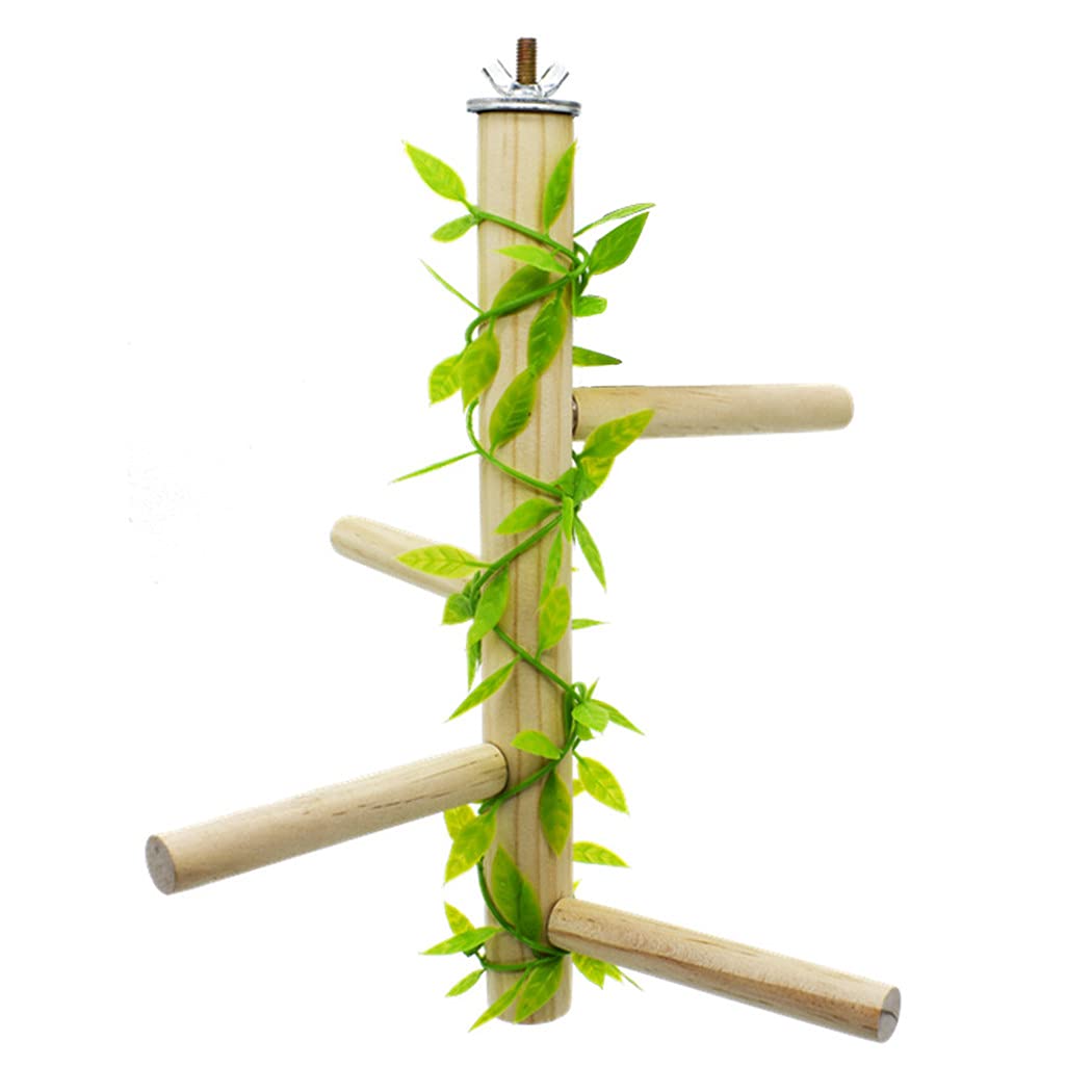 YHomU Bird Cage Perch Set Wooden BiteProof Realistic Leaf Hanging