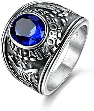 Fashion Jewelry Stainless Steel BlueAir force Military Rings Silver Jewelry Sz8-12