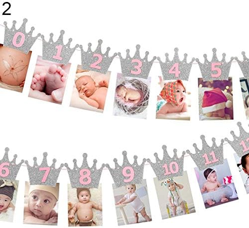 periwinkLuQ 1st Baby Birthday Party Glitter Crown Monthly Photo Banner 1-12 Months Garland - 2#
